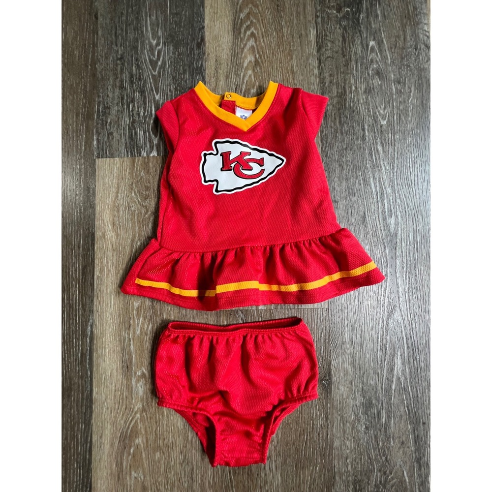 Gerber Cheerleader Dress Set Kids 6-12M Red Kansas City Chiefs NFL Mesh 2pc